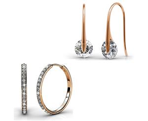 Earring Set w/Swarovski Crystals - 2 Pairs - Rose Gold / Clear