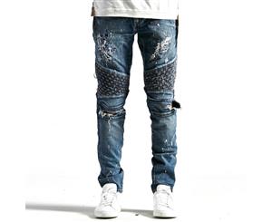 Embellish Turkish Biker Denim Indigo Distressed - Blue