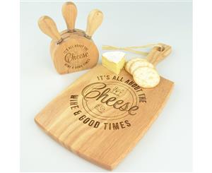 Engraved Deluxe Cheese Serving Board and Block Utensil Set