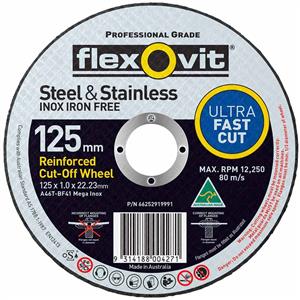 Flexovit 125 x 1.0 x 22.2mm Steel & Stainless Cut Off Disc - MEGA INOX