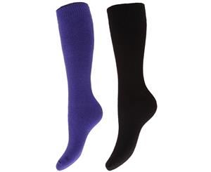 Floso Womens/Ladies Thermal Winter Wellington/Welly Boot Socks (2 Pairs) (Purple/Black) - W259