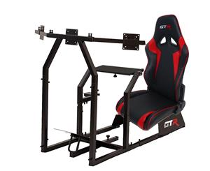 GTR Simulator GTAF Model Black with Black Red Real Racing Seat Driving Simulator Cockpit with Gear Shifter Mount and Triple or Single Monitor Mount