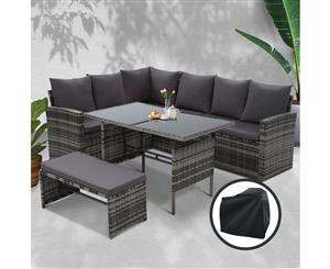 Gardeon Outdoor Dining Set Sofa Set Outdoor Furniture Dining Setting Bench Wicker 8 Seater Storage Cover Mixed Grey