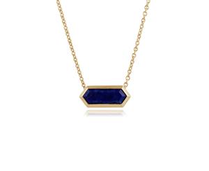 Geometric Hexagon Lapis Lazuli Prism Bar Necklace in Gold Plated 925 Sterling Silver