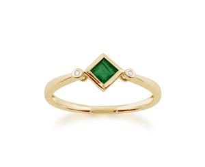 Geometric Square Emerald & Diamond Ring in 9ct Yellow Gold