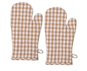 Gingham Check Kitchen Cooking Oven Gloves Set of 2 TAUPE Pot Mitts