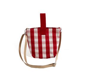 Grid Canvas Women's Crossbody Bag - Red