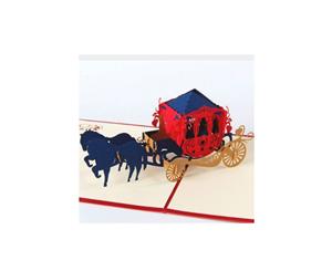 Handmade 3d Pop Up Horse Red & Cart Greeting Card Perfect for All Occasions.