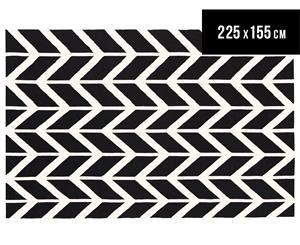 Hannah Pure Wool Flatweave Arrows 225x155cm Medium Rug - Black