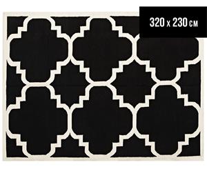 Hannah Pure Wool Flatweave Patterned 320x230cm X-Large Rug - Black/White