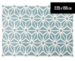 Hannah Pure Wool Flatweave Star 225x155cm Medium Rug - Blue