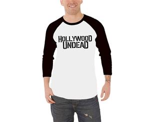 Hollywood Undead Baseball T Shirt Band Logo Official Mens 3/4 Sleeve - White