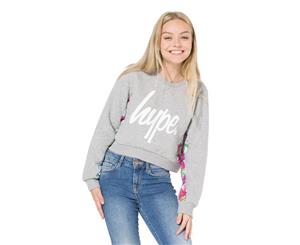 Hype Grey Floral Panel Kids Girls Crop Crewneck - Multi