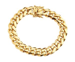 Iced Out Bling Stainless Steel Bracelet - Miami Cuban 12mm - Gold