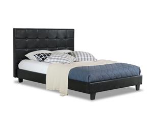 Istyle Milan Button King Bed Frame Pu Leather Black