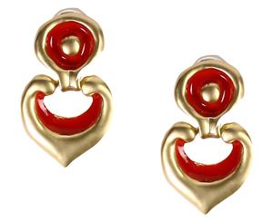 Kenneth Jay Lane Heart Drop Earrings - Red/Gold