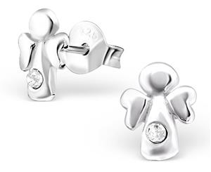 Kids Silver Angel Crystal Ear Studs