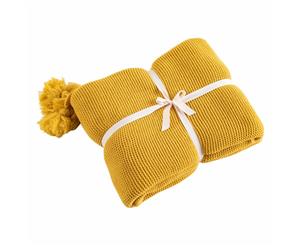 Knitted Fringed Throw 130cm*160cm-Yellow