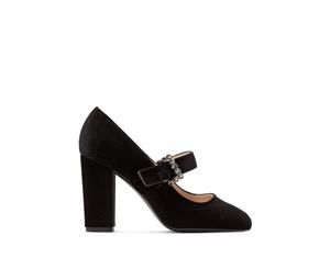 La Redoute Collections Womens Velvet Heels With Pretty Buckle - Black