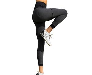 LaSculpte Women's Tummy Control Fitness Athletic Workout Sports Running High Waist 7/8 Yoga Tight - Black/Charcoal