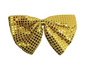 Large Bow Tie Sequin Polka Dots Bowtie Big King Size Party Unisex Costume - Yellow - Yellow