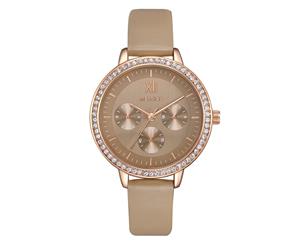 Mestige Women's 38mm Emily Leather Watch w/ Swarovski Crystals - Brown/Rose Gold