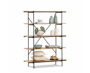 Minimalist Designer 5 Tier Large Tall Bookshelf in Natural Oak Wood & Black Frame