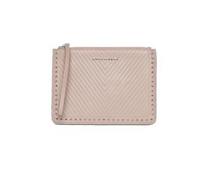 Mocha Chevron Stud Leather Clutch - Taupe