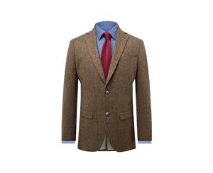 Moon Mens Brown Overcheck Tweed Suit Jacket Regular Fit 100% Wool