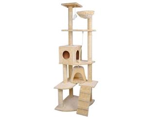 Multi Level Cat Scratching Poles Tree w/ Ladder Beige