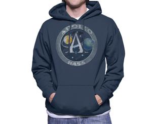 NASA Apollo Program Logo Badge Distressed Men's Hooded Sweatshirt - Navy Blue