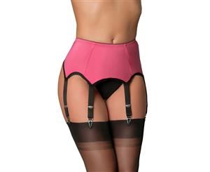 Nylon Dreams NDL59 Pink and Black Lace 6 Strap Suspender Belt