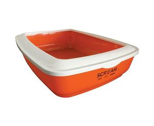 Orange Rectangle Cat Litter Tray for Adult Felines & Kitten (50x35x14cm) - Scream