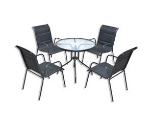 Outdoor Dining Set 5 Piece Steel 80x71cm Black Garden Glass Table Chair