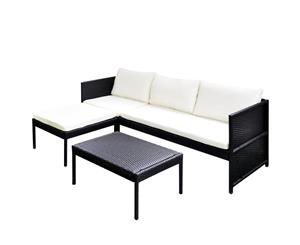 Outdoor Lounge Set Black Wicker Rattan Sofa Couch Chaise Furniture