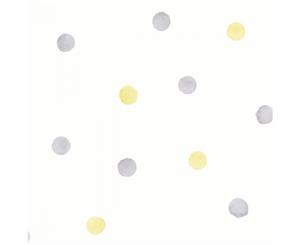 Over the Rainbow Watercolour Polka Dots Wallpaper Grey/yellow (91002)