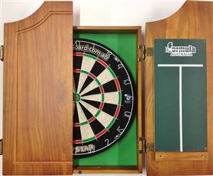 PRO STAR Dart Board Set SOLID WOOD Walnut Cabinet