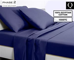 Phase 2 1500TC Premium Egyptian Cotton Queen Bed Sheet Set - Indigo