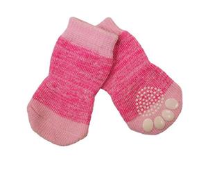 Pink Medium Non-Slip Dog Socks - Pack of 4 Pet Socks (3x7.5cm) M