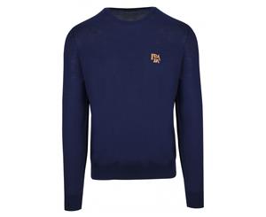 Prada Men's Logo Crew Neck Wool Blend Sweater - Navy