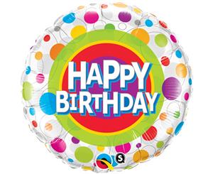 Qualatex 18 Inch Round Rainbow Polka Dots/Happy Birthday Foil Balloon (Multicoloured) - SG4340