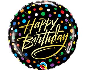 Qualatex 18In Birthday Gold Script & Dots Foil Balloon (Multicoloured) - SG15483