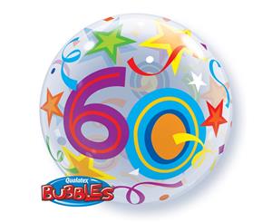 Qualatex 22 Inch Single Age 60 Star Pattern Bubble Balloon (Clear/Multicoloured) - SG4417