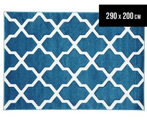 Rug Culture 290x200cm Iconic Shine Durable Contemporary Trellis Rug - Blue