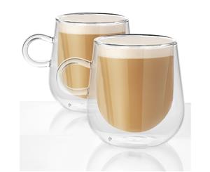 Set of 2 Double Walled Insulated 275ml Mugs | Heat Resistant Coffee Glasses M&W