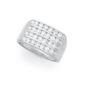 Silver CZ Channel Set 4 Row Ring Size W