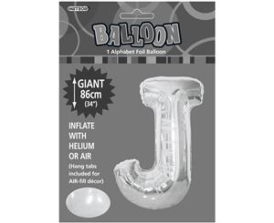 Silver J Alphabet Foil Balloon 86cm