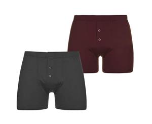 Slazenger Mens 2 Pack Boxers - Wine/Iron Flat Cotton Elasticated Waist