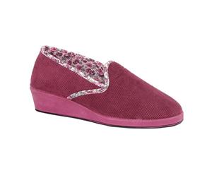 Sleepers Womens/Ladies Edna Microfibre Suede Wedge Full Slipper (Burgundy) - DF1828