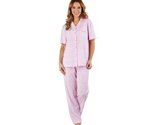 Slenderella PJ1104 Ditsy Floral Pink 100% Cotton Jersey Pyjama Set